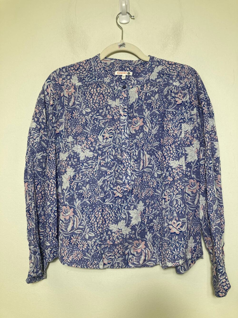 Sundry Purple Floral Long SLeeve Top Sz 1 (small)